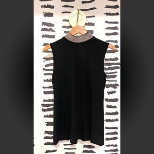 Gracia High Neck Metal Trim Black Sleeveless Top